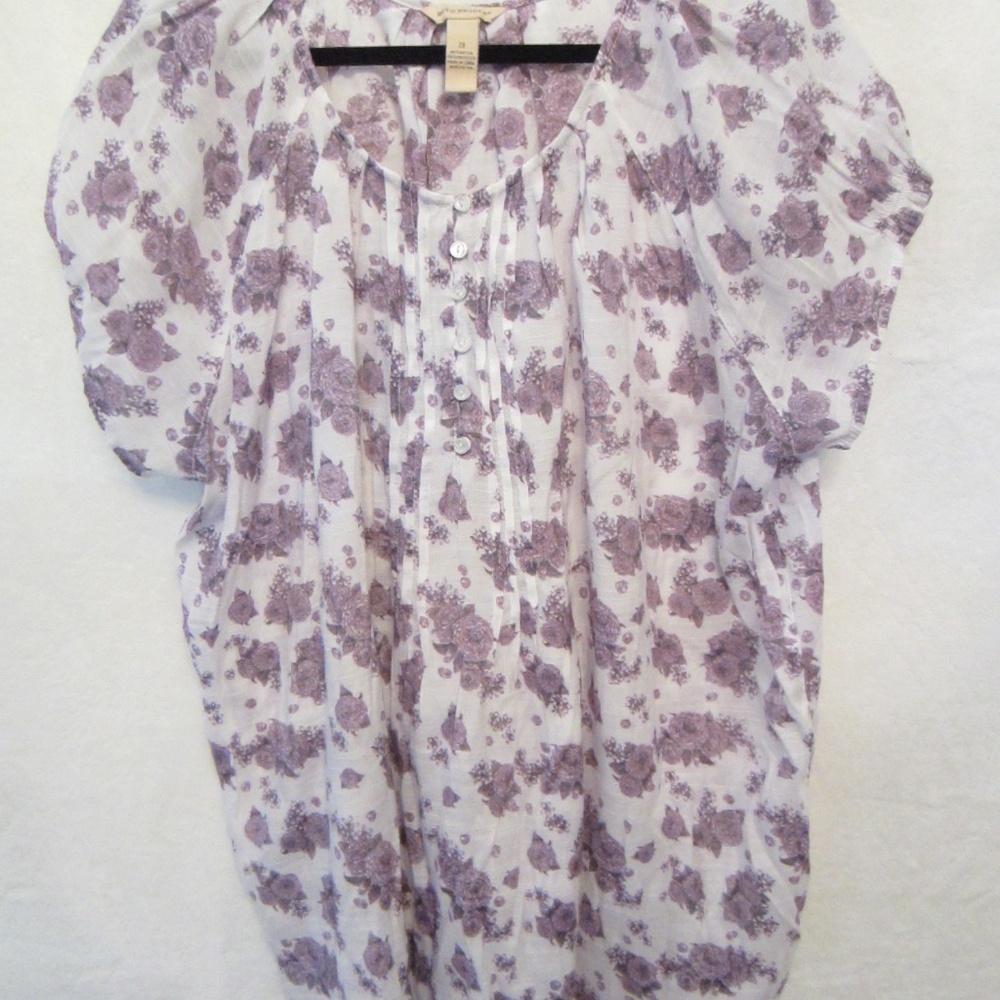 Bit & Bridle Purple/White Boat Neck Short Sleeve Women's 2X Blouse